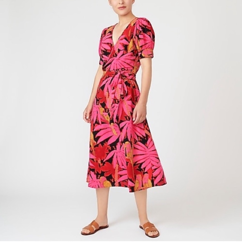 J. Crew Faux-wrap midi dress in palm print size 6